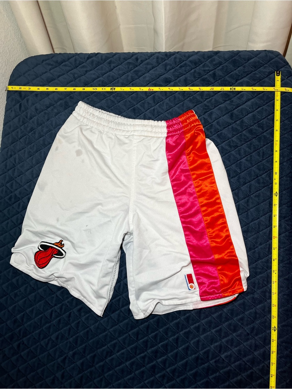 White Men’s Basketball Shorts with Pink & Orange Side Stripe